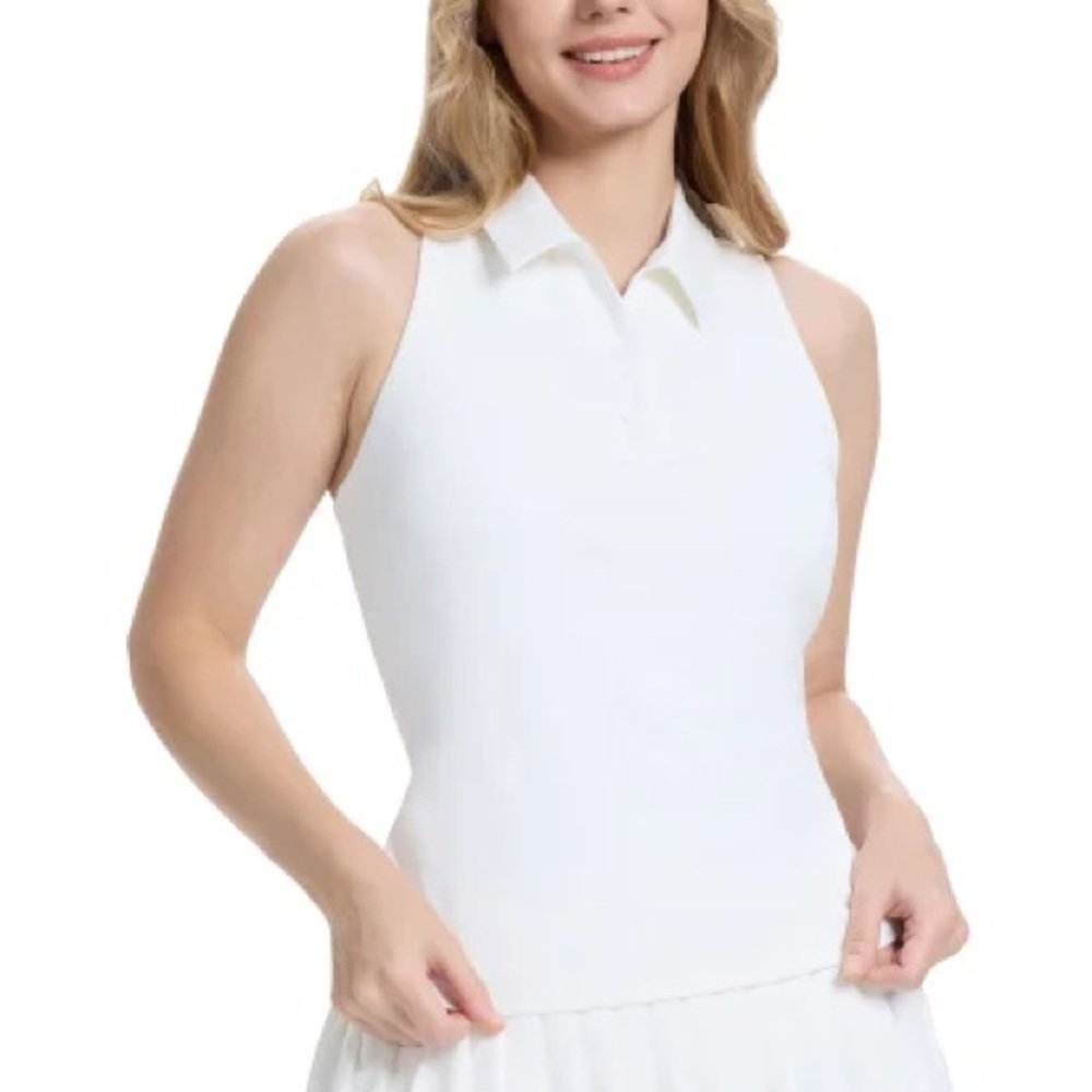 Tretorn Women's Sleeveless Polo Top with Bra Insert & Removable Bra Pads, White